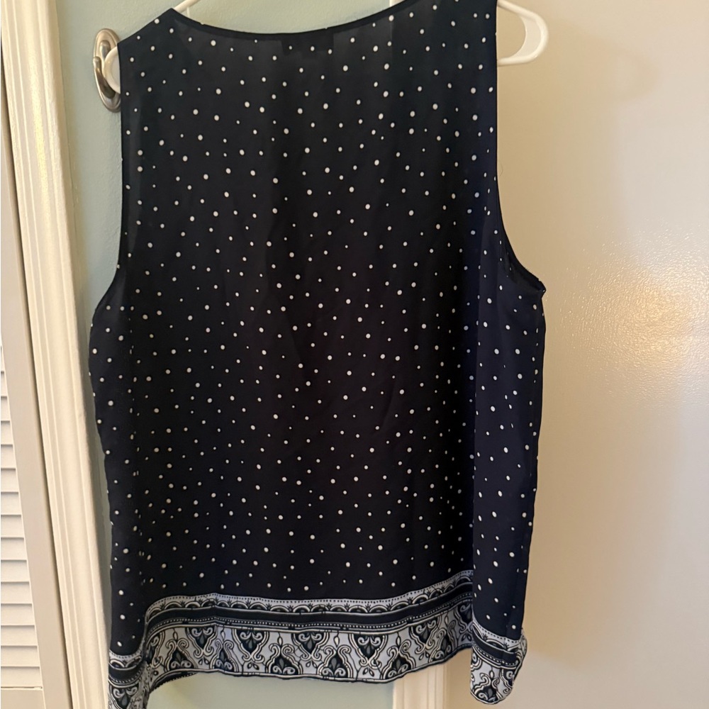 LOFT Dark Blue Polka Dot Sleeveless Top